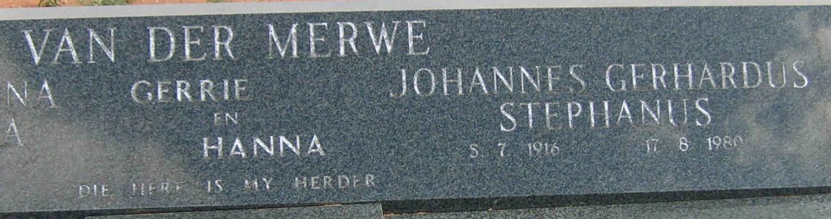 MERWE Johannes Gerhardus Stephanus, van der 1916-1980