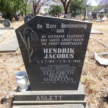 ASLETT Hendrik Jacobus 1910-1983 & Elizabeth Maria Magdalena 1916-1998
