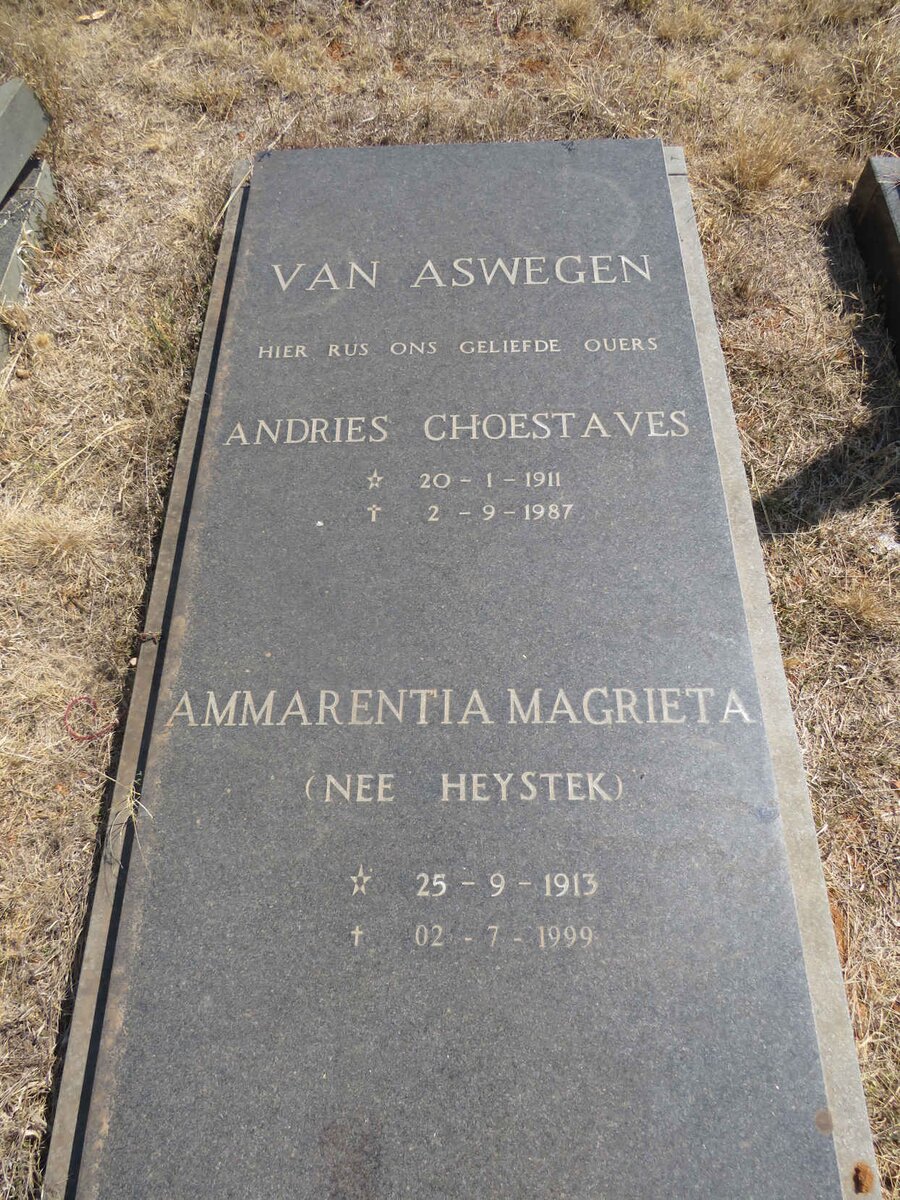 ASWEGEN Andries Choestaves, van 1911-1987 & Ammarentia Magrieta HEYSTEK 1913-1999
