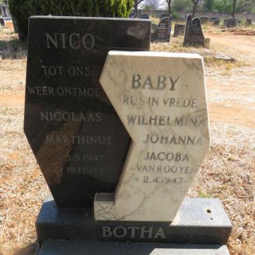 BOTHA Nicolaas Marthinus 1947-1989 & Wilhelmina Johanna Jacoba VAN ROOYEN 1947-