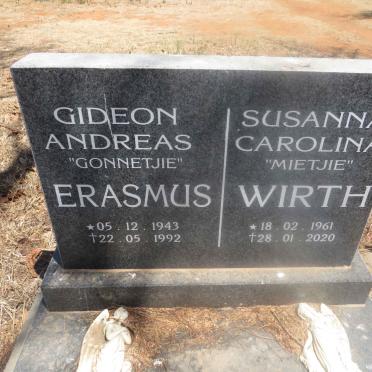 ERASMUS Gideon Andreas 1943-1992 & Susanna Carolina WIRTH 1961-2020