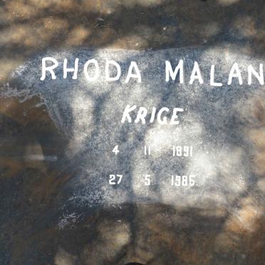 MALAN Rhoda nee KRIGE 1891-1985