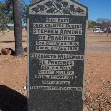 PRADINES Stephen Armond, de 1869-1920 &amp; Elizabeth Willemina V.D. WALT 1872-1920