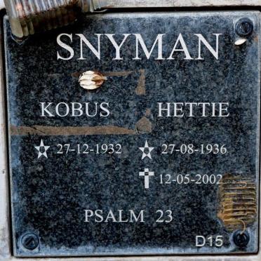 SNYMAN Kobus 1932- &amp; Hettie 1936-2002