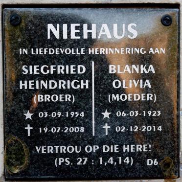 NIEHAUS Blanka Olivia 1923-2014 :: NIEHAUS Siegfried Heindrigh 1954-2008