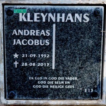 KLEYNHANS Andreas Jacobus 1952-2013