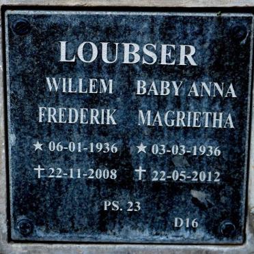 LOUBSER Willem Frederik 1936-2008 &amp; Baby Anna Magrietha 1936-2012