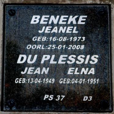 PLESSIS Jean, du 1949- &amp; Elna 1951- :: BENEKE Jeanel 1973-2008