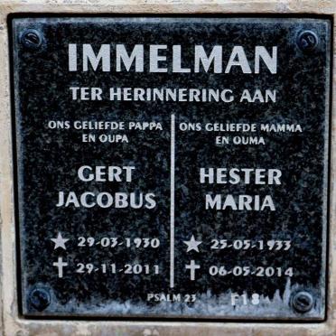 IMMELMAN Gert Jacobus 1930-2011 &amp; Hester Maria 1933-2014