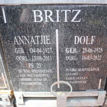 BRITZ Dolf 1925-2022 &amp; Annatjie 1927-2011