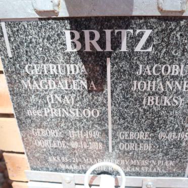 BRITZ Jacobus Johannes 1950- &amp; Getruida Magdalena PRINSLOO 1949-2018