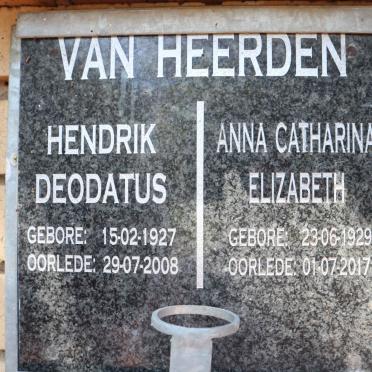 HEERDEN Hendrik Deodatus, van 1927-2008 &amp; Anna Catharina Elizabeth 1929-2017