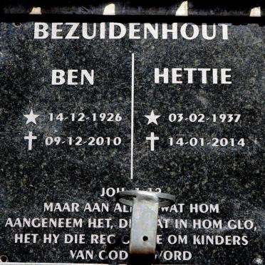 BEZUIDENHOUT Ben 1926-2010 &amp; Hettie 1937-2014