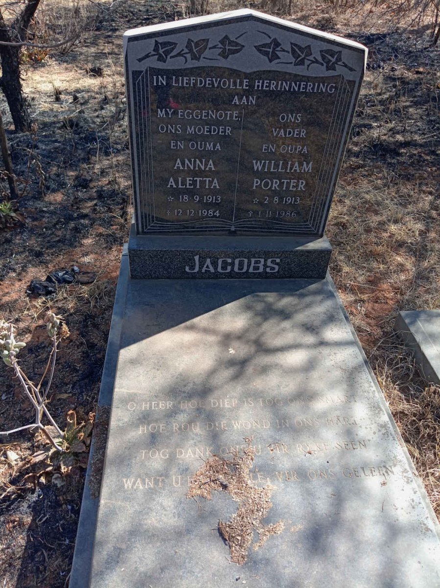 JACOBS William Porter 1913-1986 & Anna Aletta 1913-1984