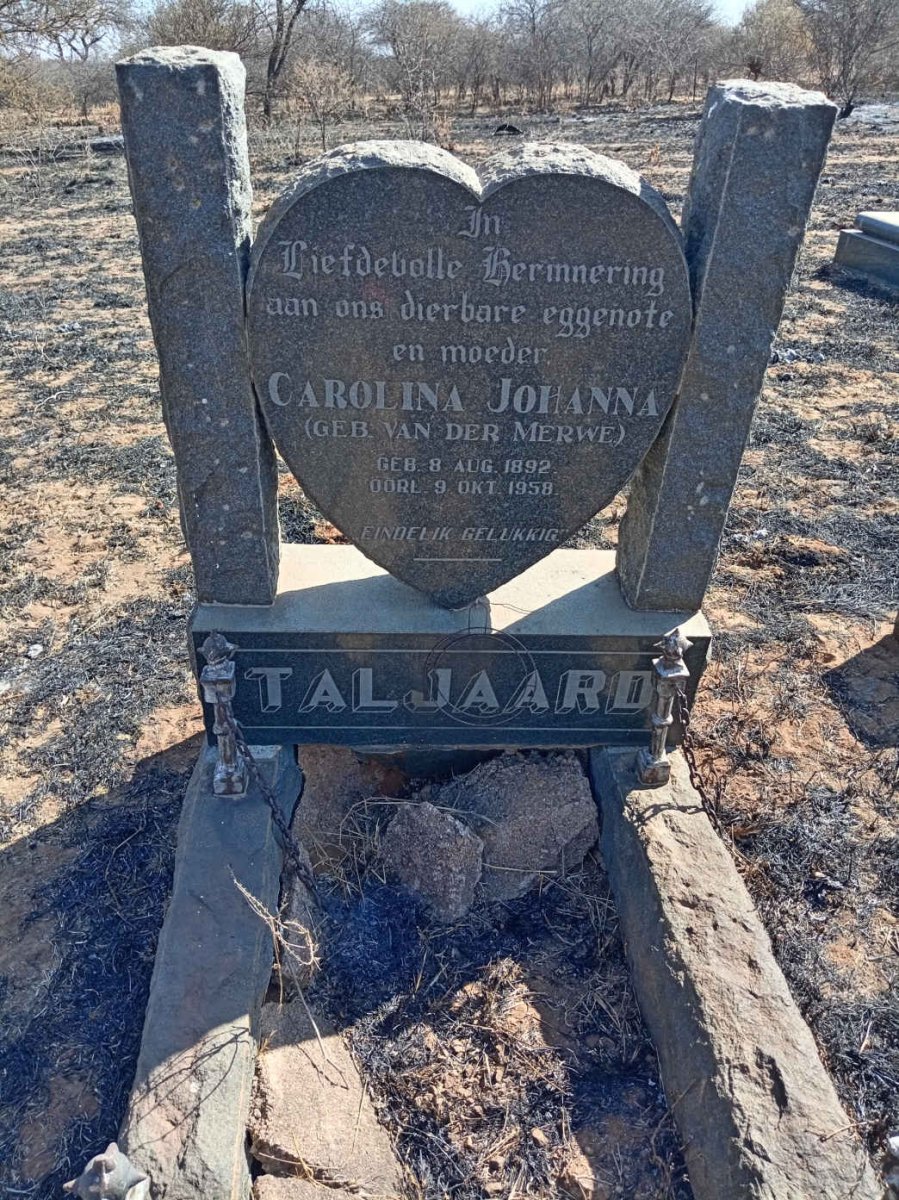 TALJAARD Carolina Johanna nee VAN DER MERWE 1892-1858