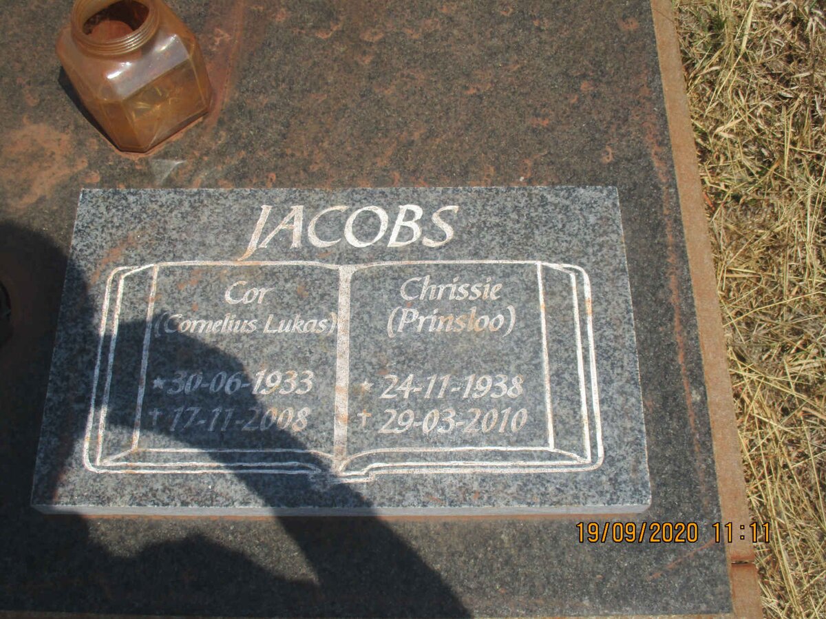 JACOBS Cornelius Lukas 1933-2008 &amp; Chrissie PRINSLOO 1938-2010