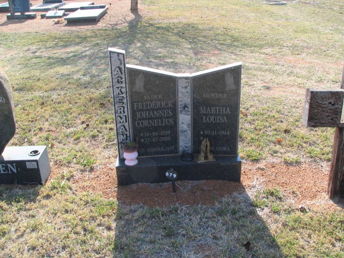 ACKERMANN Frederick Johannes Cornelius 1939-2000 &amp; Martha Louisa 1944