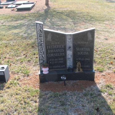 ACKERMANN Frederick Johannes Cornelius 1939-2000 &amp; Martha Louisa 1944