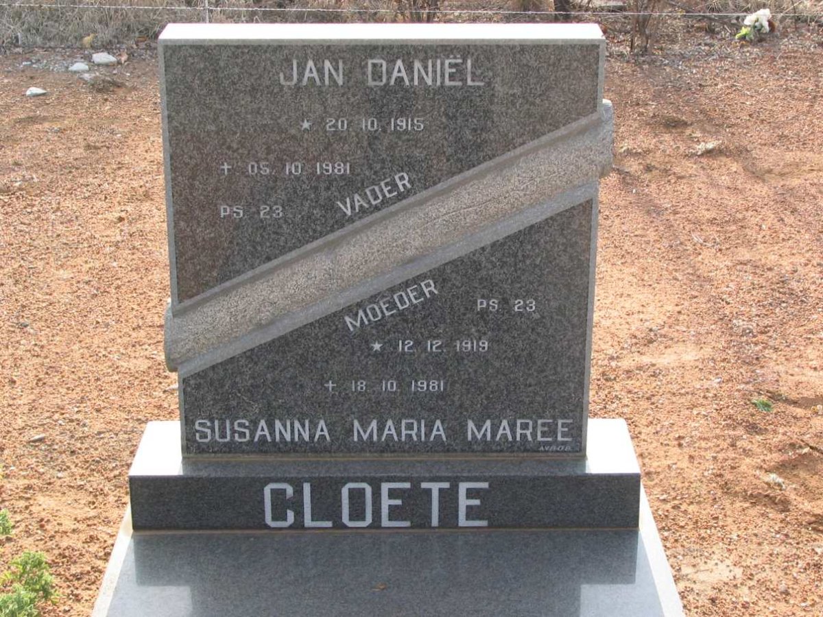 CLOETE Jan Daniel 1915-1981 &amp; Susanna Maria MAREE 1919-1981