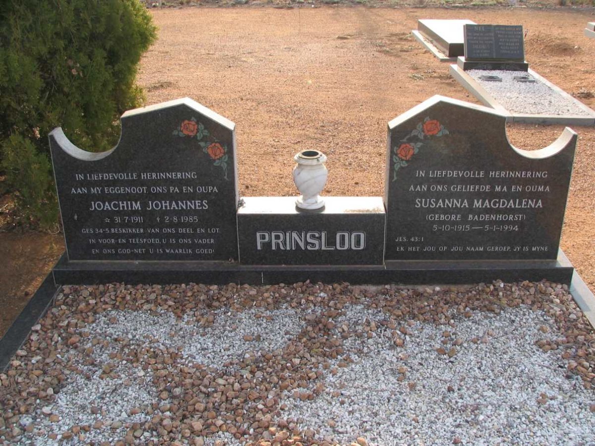 PRINSLOO Joachim Johannes 1911-1985 &amp; Susanna Magdalena BADENHORST 1915-1994