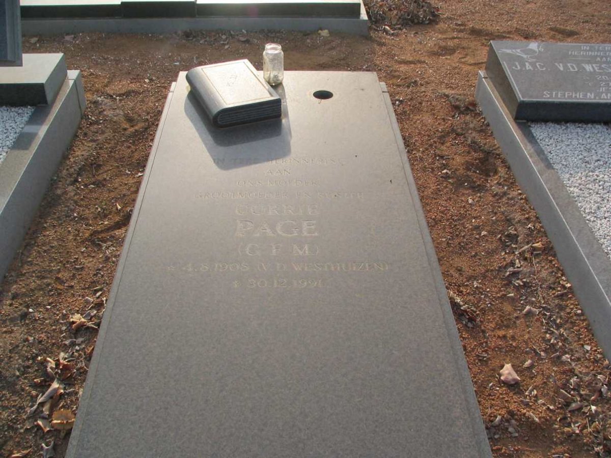 PAGE C.F.M., nee V. D. WESTHUIZEN 1908-1991