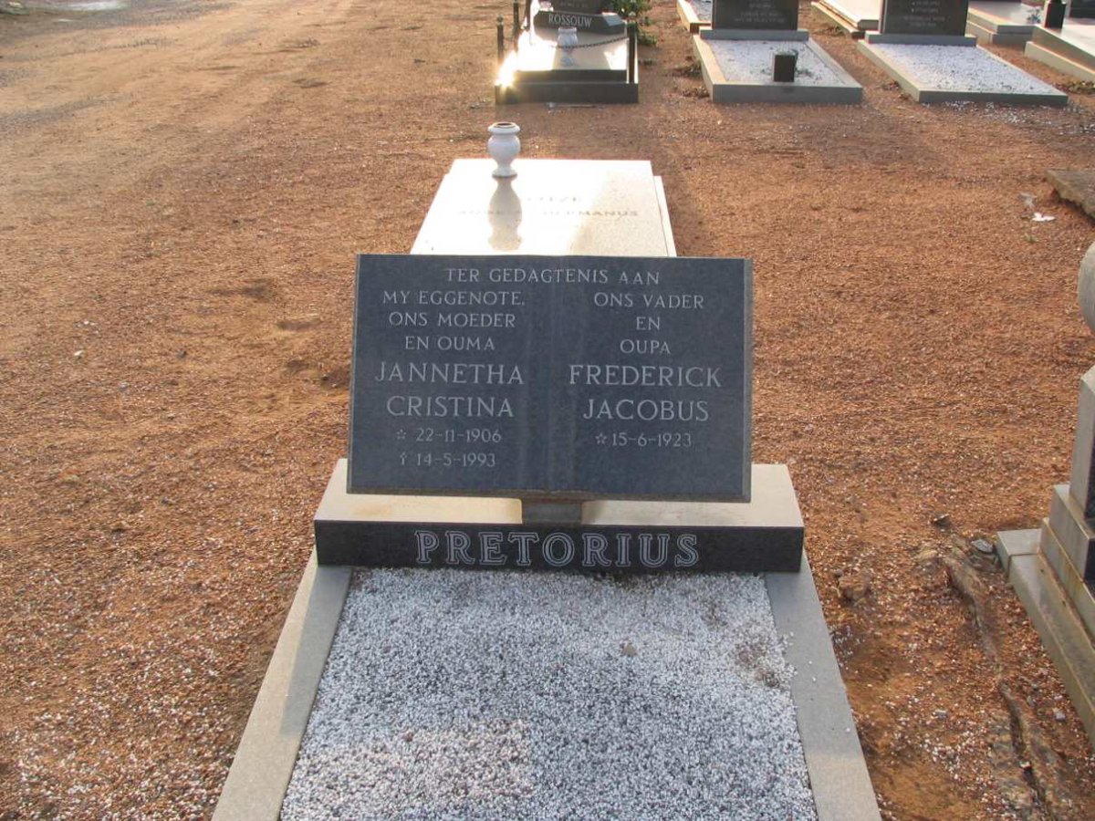 PRETORIUS Frederick Jacobus 1923- &amp; Jannetha Cristina 1906-1993