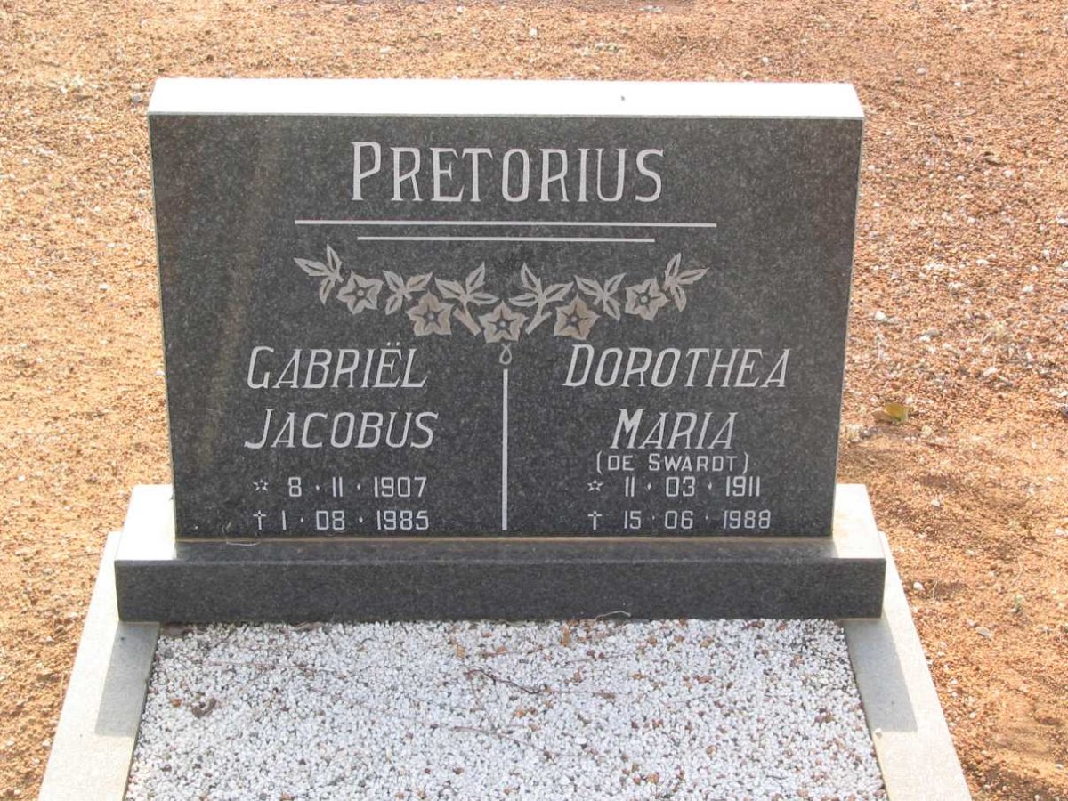 PRETORIUS Gabriël Jacobus 1907-1985 &amp; Dorothea Maria DE SWARDT 1911-1988