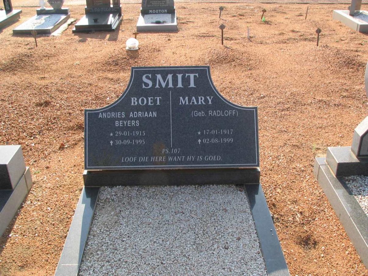 SMIT Andries Adriaan Beyers 1915-1995 &amp; Mary RADLOFF 1917-1999