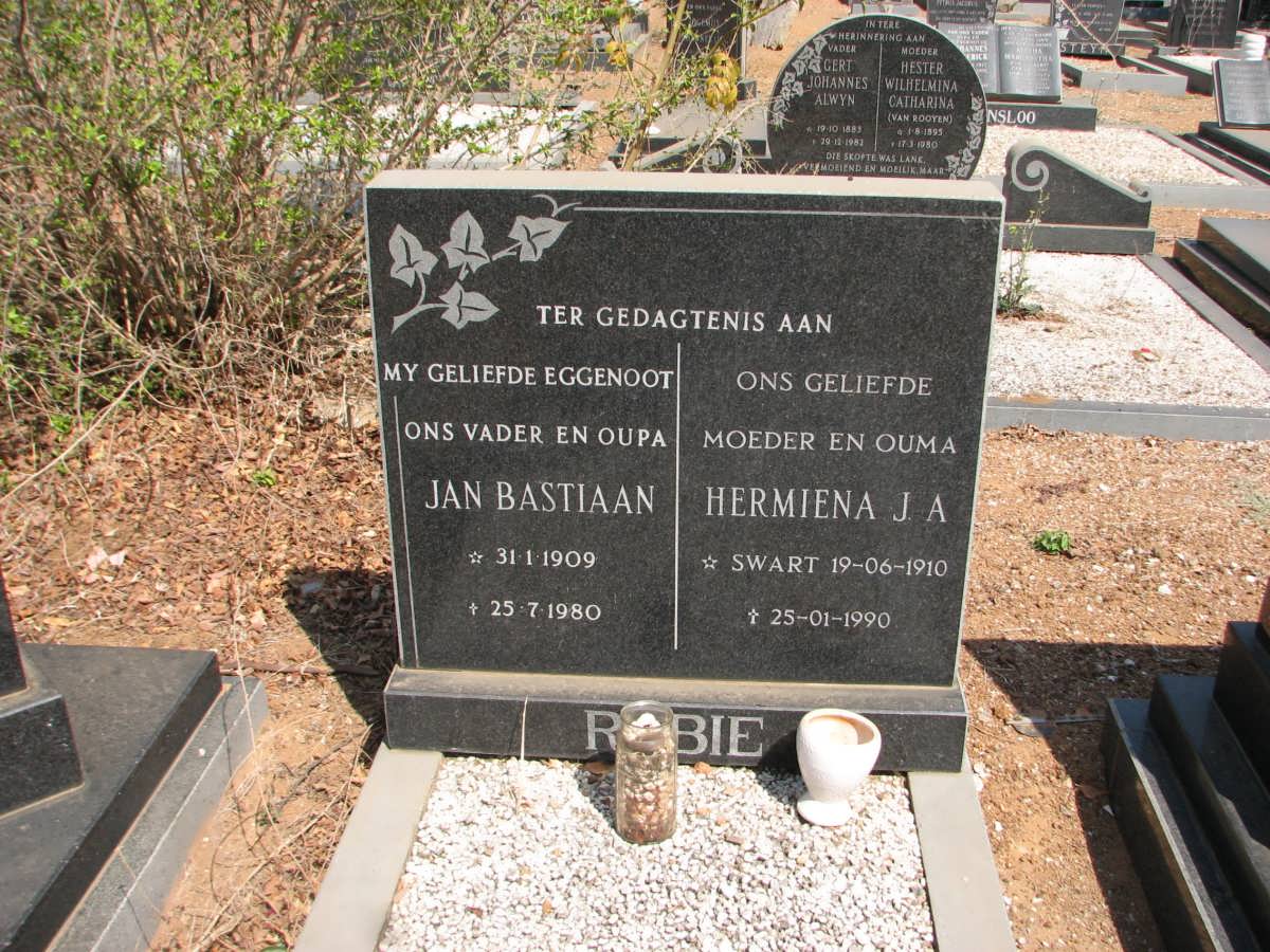 RABIE Jan Bastiaan 1909-1980 &amp; Hermiena J.A. SWART 1910-1990