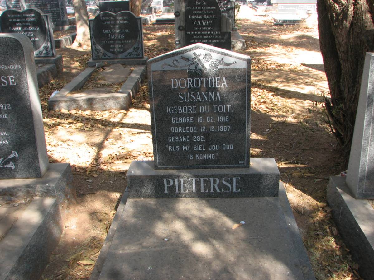 PIETERSE Dorothea Susanna nee DU TOIT 1918-1987