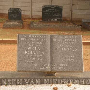 NIEUWENHUIZEN Johannes, Jansen van 1916-1992 &amp; Willa Johanna 1927-1966