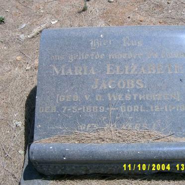 JACOBS Maria Elizabeth nee V.D. WESTHUIZEN 1869-1958