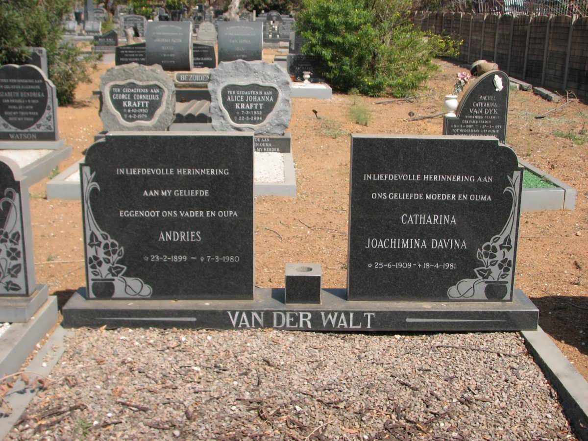 WALT Andries, van der 1899-1980 &amp; Catharina Joachimina Davina 1909-1981