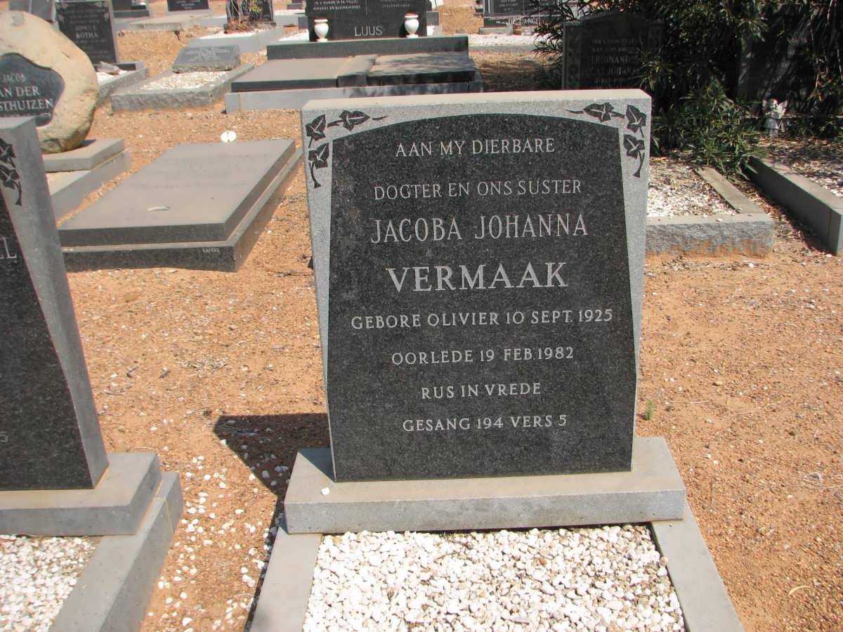 VERMAAK Jacoba Johanna nee OLIVIER 1925-1982