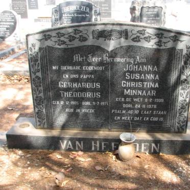 HEERDEN Gerhardus Theodorus, van 1905-1971 &amp; Johanna Susanna Christina Minnaar DE WET 1909-1978
