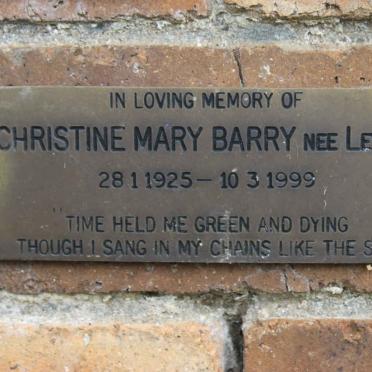 BARRY Christine Mary nee LEYDEN 1925-1999