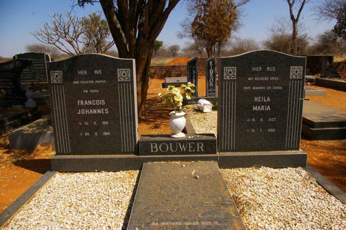 BOUWER Francois Johannes 1918-1994 &amp;  Heila Maria 1923-1988