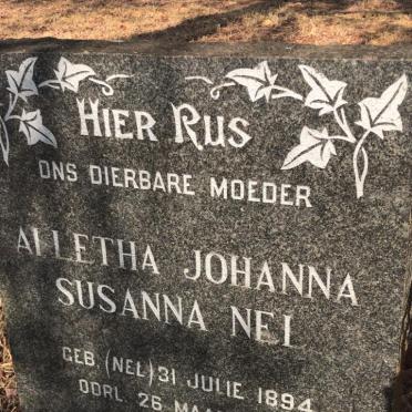 NEL Alletha Johanna Susanna nee NEL 1894-1961