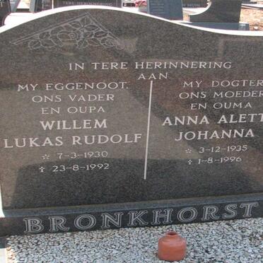 BRONKHORST Willem Lukas Rudolf 1930-1992 &amp; Anna Aletta Johanna 1935-1996