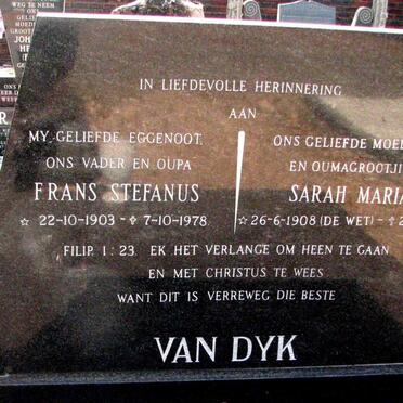 DYK Frans Stefanus, van 1903-1978 &amp; Sarah Maria DE WET 1908-1990