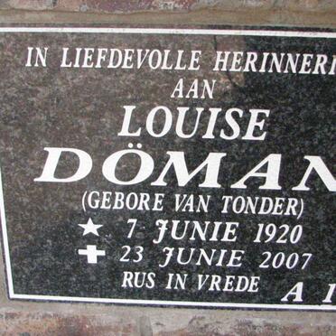 DOMAN Louise nee VAN TONDER 1920-2007
