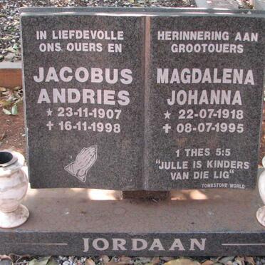 JORDAAN Jacobus Andries 1907-1998 &amp; Magdalena Johanna 1918-1995