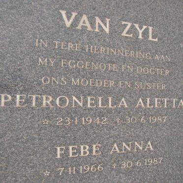 ZYL Petronella Aletta, van 1942-1987 :: ZYL Febe Anna, van 1966-1987