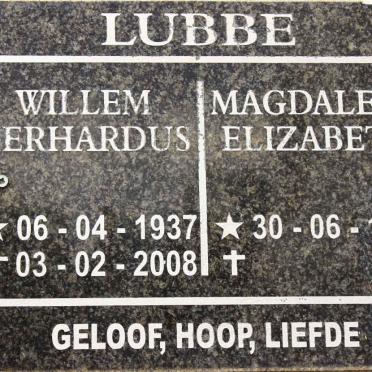 LUBBE Willem Gerhardus 1937-2008 &amp; Magdalene Elizabeth 1940-