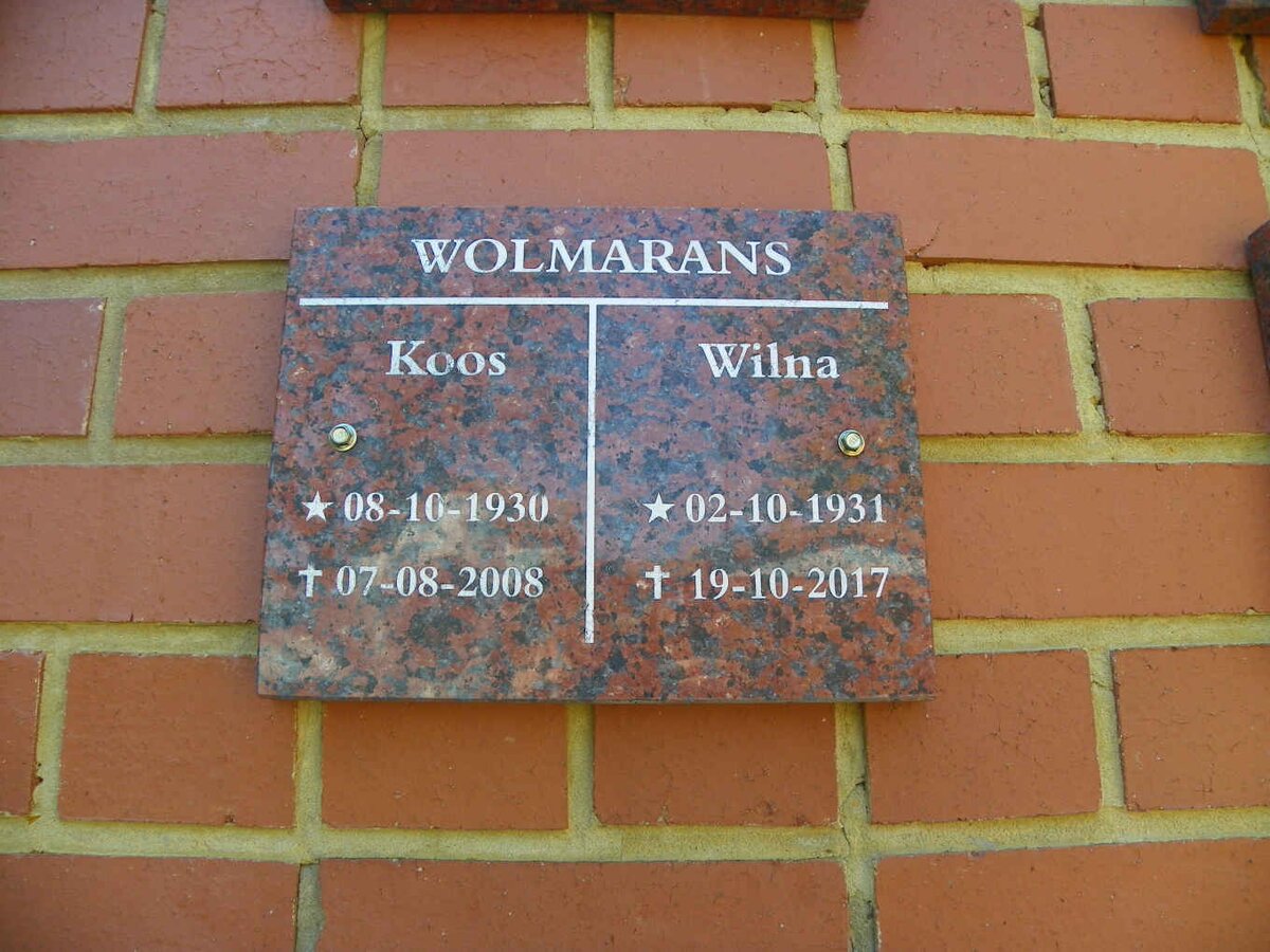 WOLMARANS Koos 1930-2008 &amp; Wilna 1931-2017