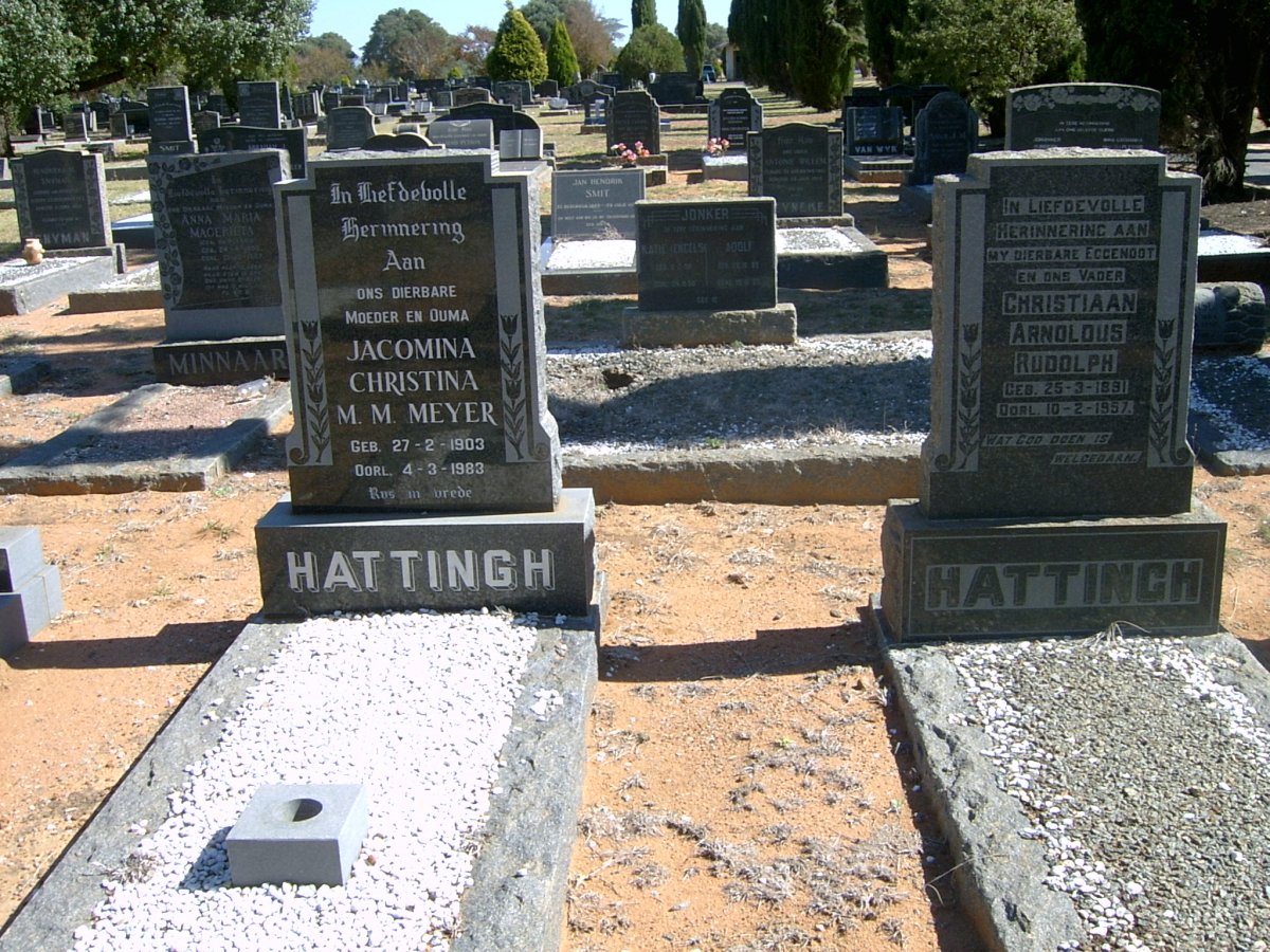 HATTINGH Christiaan Arnoldus Rudolph 1891-1957 &amp; Jacomina Chrstina M.M. MEYER 1903-1983
