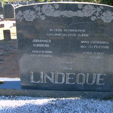 LINDEQUE Johannes Burgers 1886-1959 &amp; Anna Catharina DU PLESSIS 1905-1961