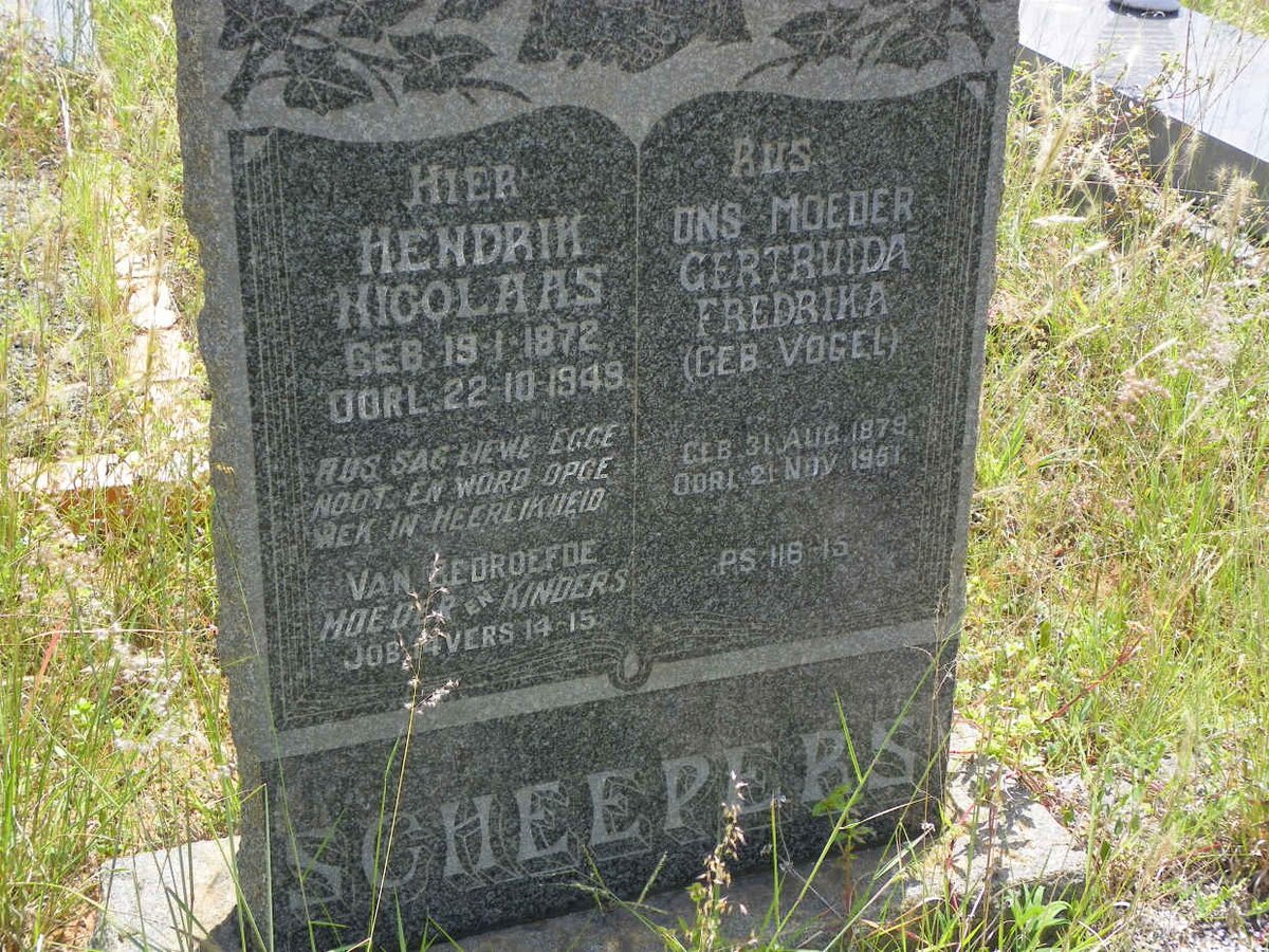 SCHEEPERS Hendrik Nicolaas 1872-1949 &amp; Gertruida Fredrika nee VOGEL 1879-1951