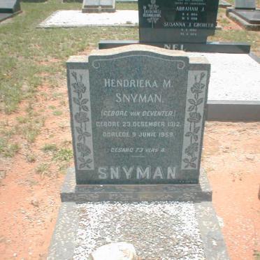 SNYMAN Hendrieka M. nee VAN DEVENTER 1912-1959