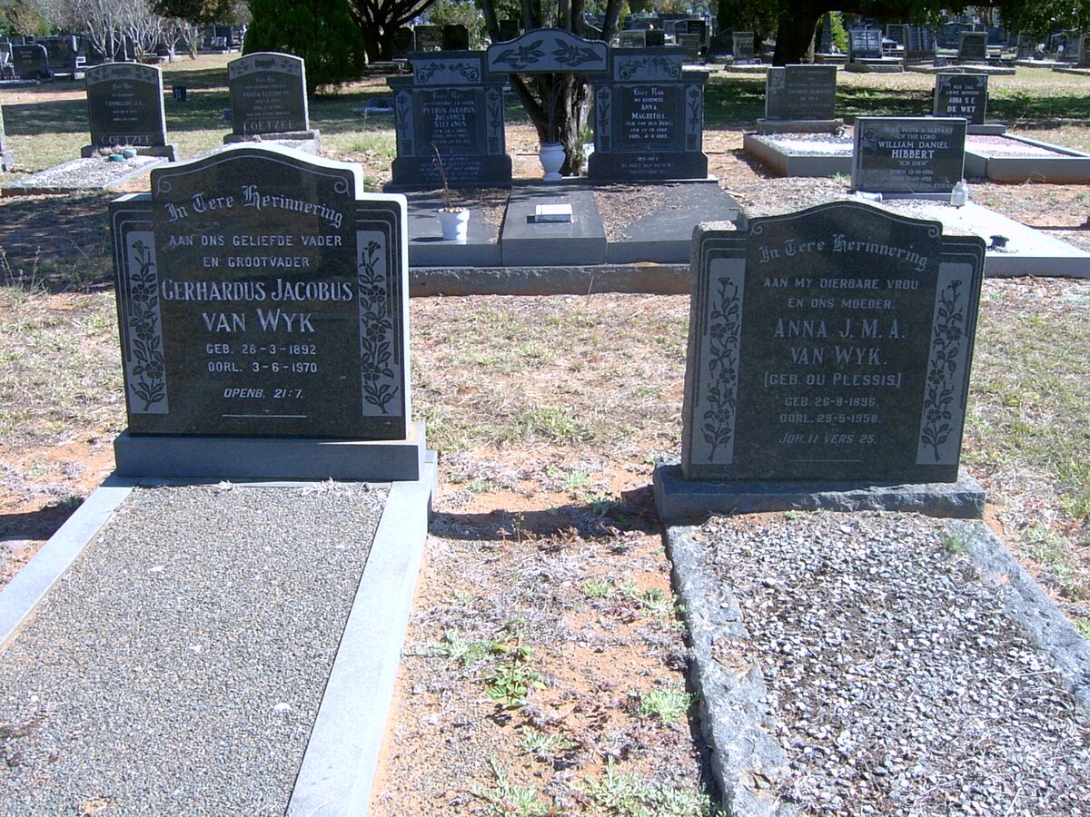 WYK Gerhardus Jacobus, van 1892-1970 &amp; Anna J.M.A. DU PLESSIS 1896-1958
